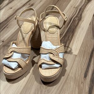 Coach Beige Woven Wide Heel Sandals